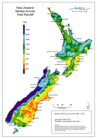 Mapa pluviométrico da Nova Zelândia